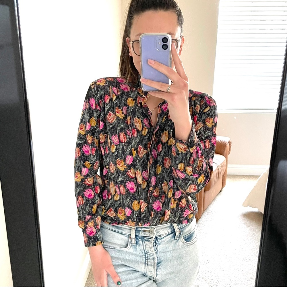 Vintage Emanuel Ungaro Parallele Paris Designer 100% Silk Tulip Blouse